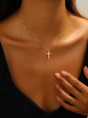 14K Real Gold Plated Dainty Small Cross Pendant Choker